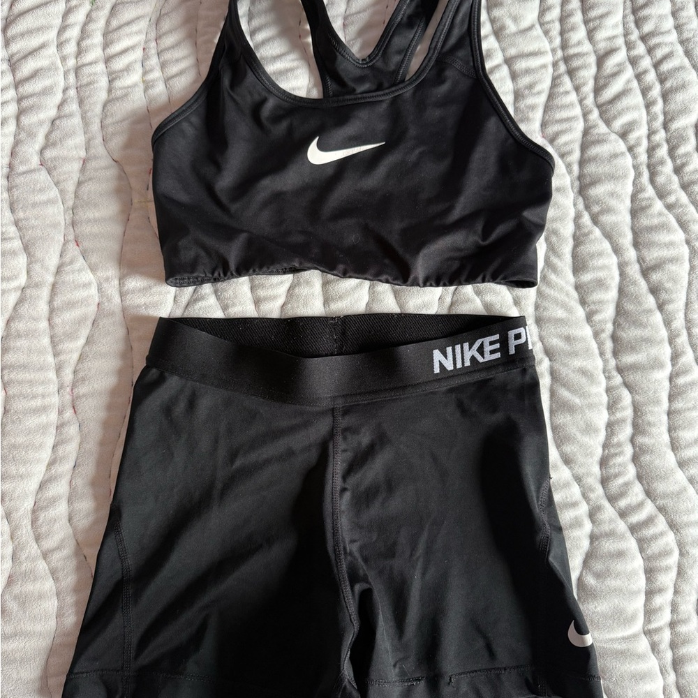 Nike Black Sports Bra and Shorts Set